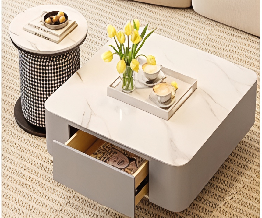 [CT-02] 2 PCS CENTER TABLE -SQUARE 80*40 & ROUND 40*50 - CT-02